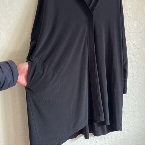 Norma Kamali Boxy Coverup Beach Shirt Tunic Dress Large Black Stretch Jersey - Picture 10 of 13